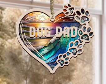 Gift for Father's Day, Suncatcher Dad Sympathy,  Dog Memorial Suncatcher, Missing Ornament, Shape Heart Dad Memorial, Family Memorial Gift