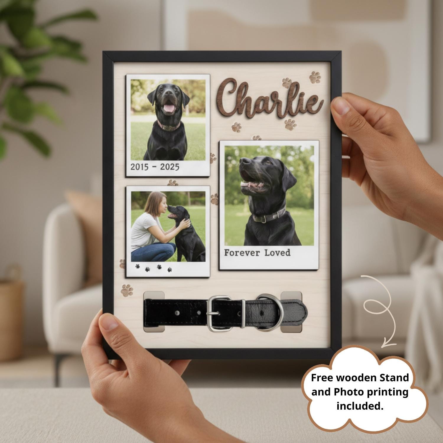 Personalized Pet Memorial Photo Frame, Dog Loss Keepsake With Collar ...