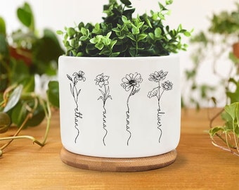 Birth Month Flower Plant Pot, Personalized Mom's Garden Plant Pot, Mother's Day Gift, Outdoor Flower Pot, Gift for Grandma Mimi