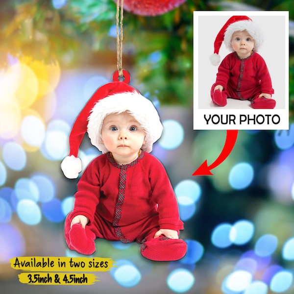 Customized Baby Photo Ornament, Baby Christmas Ornament, Baby Santa Ornament, Xmas Tree Hanger, Christmas Gift for Baby, 2023 Ornament