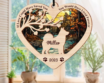 Heart Suncatcher For Dog Gift, Dog Memorial Suncatcher, Ornament, Pet Memorial Suncatcher Gift, Design Personalize with Name Dog Decor