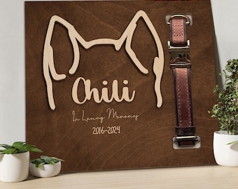 Custom Dog Ear Memorial frame Sign from Photo, Memorial Pet Collar Holder, Dog Memorial Wood Frame With Collar Holder, Dog Ear Outline