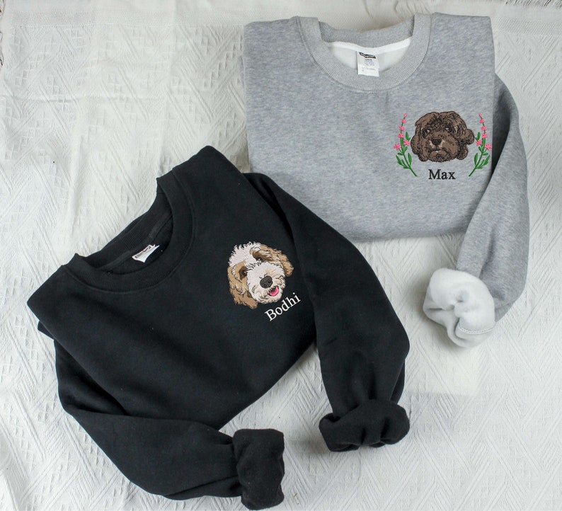 Custom Dog Face Embroidered Sweatshirt, Dog Photo Embroidered Hoodie, Dog Lovers Sweatshirt, Gift for Pet Lovers, Pet Embroidery Sweater image 5