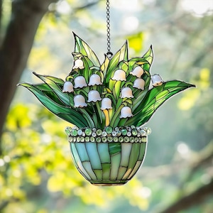 Lily of Valley Flower Vase Acrylic Suncatcher, Window Hanging Decor, Mothers Day Gift Birth Month Flower, Lily Flower Suncatcher,Flower Gift