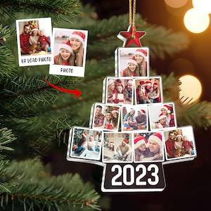 Photo Family Tree Christmas, Customized Acrylic Photo Ornament, Personalized Family 2023 Ornaments, 1st Christmas Together, Christmas Tree