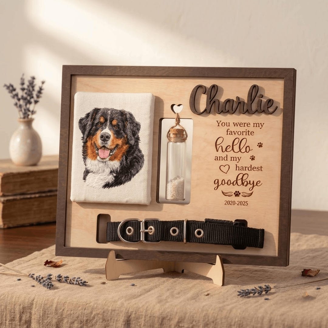 Personalized Embroidered Dog Memorial Sign, Custom Pet Portrait, Dog ...