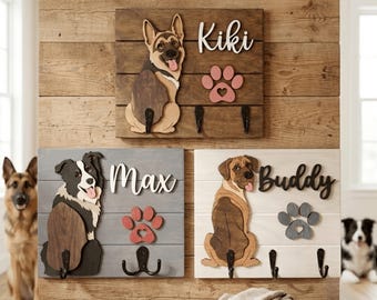 Personalized Dog Leash Holder, Custom Dog Name Sign, 3D Wooden Pet Leash Hook, Shiplap Dog Key Rack, Gift for Dog Lover, Dog Mom Gift
