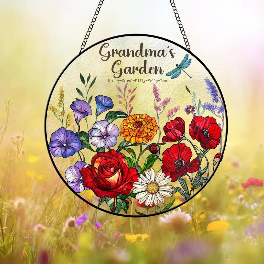 Custom Grandma's Garden Stained Glass, Personalized Love Grows Here ...