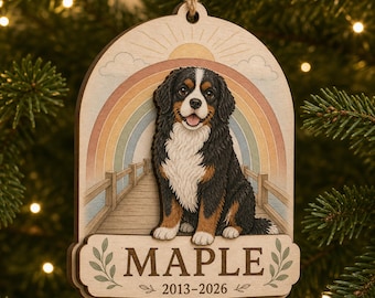Rainbow Bridge Pet Memorial Ornament, Personalized Dog Photo Layered Wood Christmas Keepsake with Name and Dates, Comfort Gift for Pet Loss