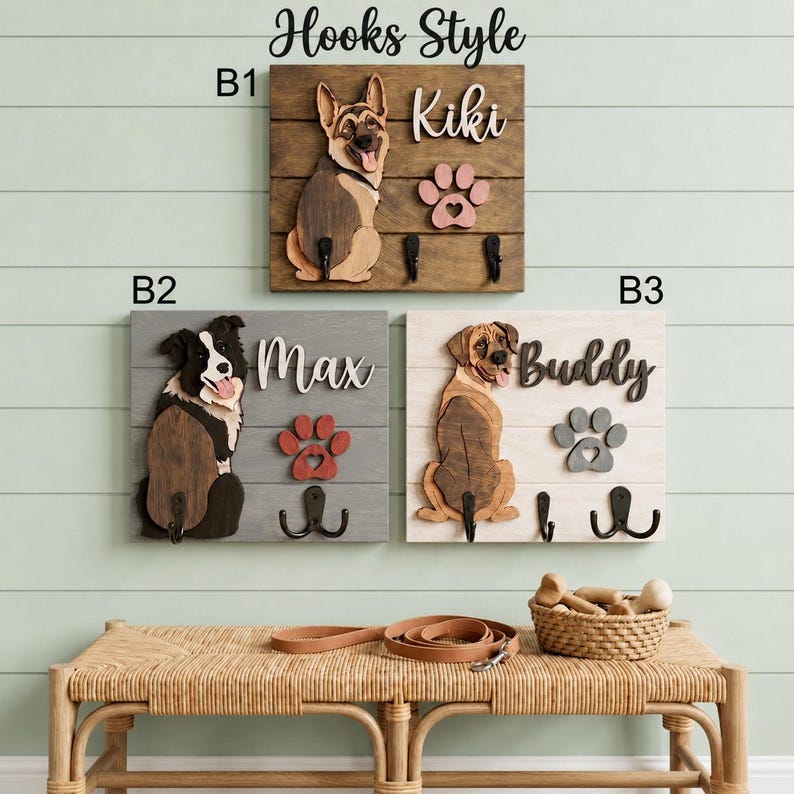 Personalized Dog Leash Holder, Custom Dog Name Sign, 3D Wooden Pet Leash Hook, Shiplap Dog Key Rack, Gift for Dog Lover, Dog Mom Gift image 6