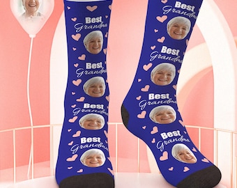 Custom Grandma Face Socks, Personalized Socks with Picture, Design Socks Gift for Grandma, Funny Faces on Socks, Mother's Day Socks Gift