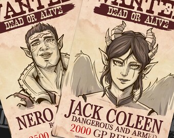 Custom DND Portrait Wanted Poster Baldur's Gate Commision Gift Art Printable Wall Art Birthday gift (Digital)