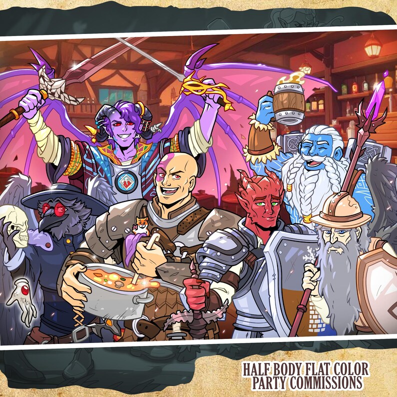 Dnd Group Commission Custom Dnd Printable Merch Gift Portrait Character