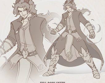 DND Custom Solo Commission Order | Pumpkin Man - 3 Characters Full Body - Grayscale Sepia| Editable