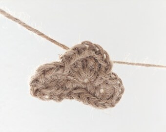 Jute clouds garland, handcrocheted. Choose the number of clouds. Minimalist and boho home decor. Valentine's gift idea.