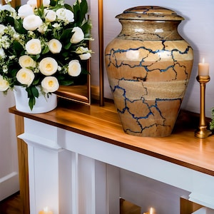 Handmade Mango Wood Cremation Urn with Cracked Design: Adult Ashes Keepsake