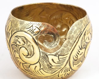 Handmade Engraved Iron Yarn Bowl – Floral Swirl Design