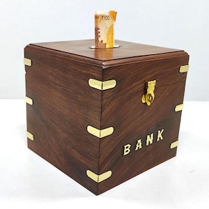 Alcancía de madera hecha a mano: alcancía vintage, alcancía rústica, alcancía de madera única, personalizable para niños o adultos.