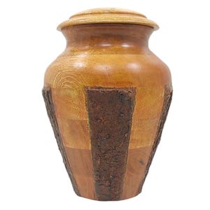 Lichtenberg Figures Wood Cremation Urn: Bark Design, Threaded Lid