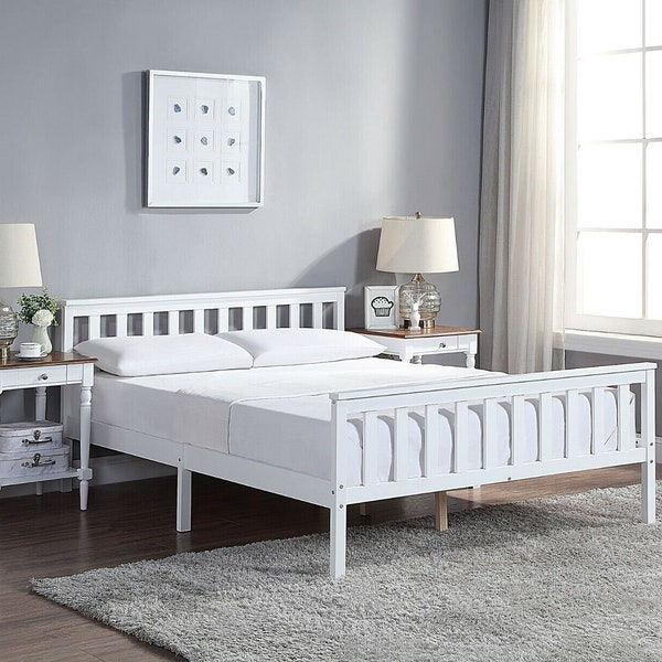 Queen's White Wooden Bed Frame Single, Small Double, Double, King