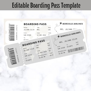 Modèle de paquet de carte d'embarquement DPP, billet d'embarquement surprise, cadeau de vol, billet d'avion à imprimer pour voyager en avion, modèle cadeau sur le thème du voyage