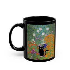 グスタフ・クリムト 黒猫マグカップ クールな猫のコーヒーマグ マグカップ 黒猫 黒猫コーヒーマグカップ 猫好き 猫ギフト 猫マグカップ 猫カップ かわいいマグカップ 猫ママ