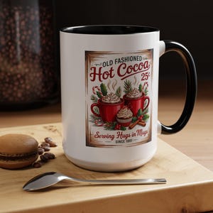 Vintage Holiday Hot Cocoa Accent Coffee Mug, Vintage Cocoa Sign, Old Fashioned Mug, Winter Cocoa Cup, Christmas Hot Drink Mug