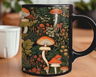 Cottagecore-mok met paddenstoelen: vintage keramische koffiemok met natuurthema