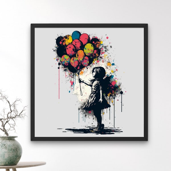 Banksy Digital Download Balloon Girl | Banksy Digital Print | Square Wall Art | Large Wall Art | Balloon Girl | 40x40 Square Wall Art