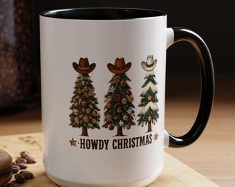 Howdy Christmas Cowboy Hat Christmas Trees mug | Accent Coffee Mug