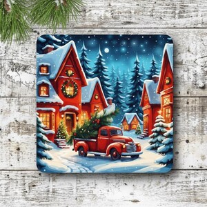 Cozy Christmas Coaster Set | Holiday Home Decor, Rustic Kitchen Gift, Festive Beverage Mat, Winter Table Accessory