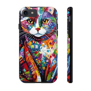 iPhone 8 Cat Case, iPhone 7 Cat Case, Cat Art Phone Case, iPhone 6, 6s, 12, 13, 14, Fun Cat Art Phone Case, Tough Phone Case, Lightweight