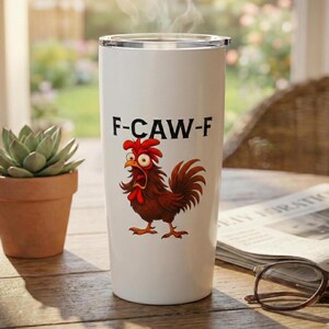 F-Caw-F Funny Chicken Tumbler, 20oz Travel Mug, Sarcastic Rooster Coffee Cup, Gift for Chicken Lover, Crazy Chicken Lady Gift
