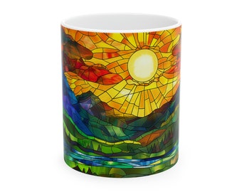 Stained Glass Mountain Mug Nature Inspired Coffee Mug Outdoor Design Drinkware Mountain Scente Tea Mug Gift For Nature Lover Mountain Range