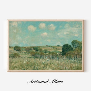 Printable Wildflower Field Landscape Oil Painting, Vintage Landscape Art Print, Country Field Wall Art Digital Download