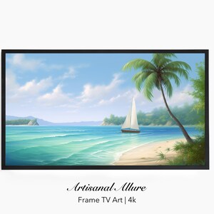 Samsung Frame TV Art: Tropical Beach Painting (Digital Download)