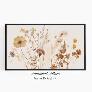 Samsung Frame TV Art | Neutral Wild Flower Painting | Downloadable DIGITAL | Abstract Samsung Frame TV Art