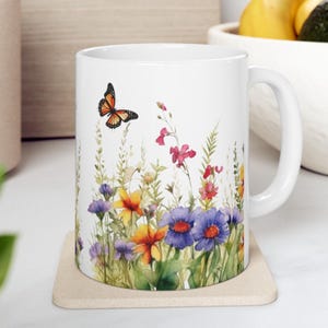 Pressed Flowers Coffee Mug: Boho Wildflower Garden Gift