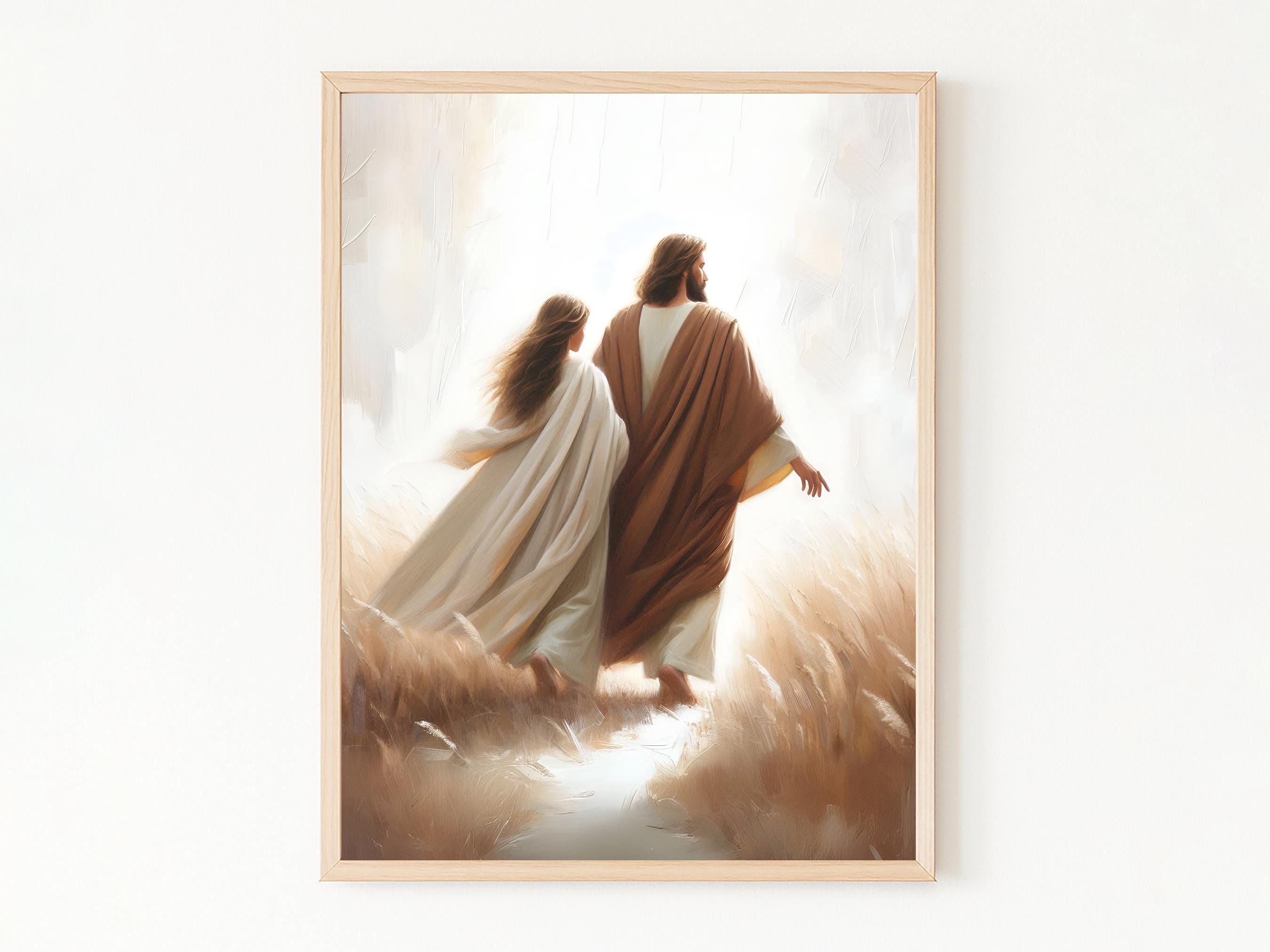 In His Shadow, Jesus Walking with Woman Art, Jesus and Girl Art, Adult Baptism Gift, Christian Wall Art, Bible Verse, Digital LDS Painting