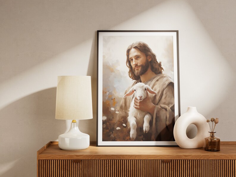 Jesus and Lamb Print, Christian Wall Art, Religious Wall Art, Jesus Picture, Lamb of God, Jesus ...