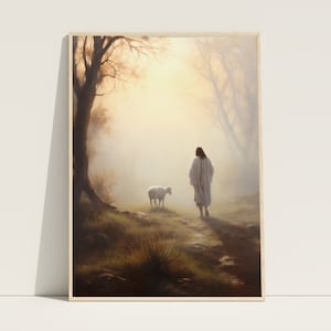 Jesus And Lamb Print, Christian Wall Art, Jesus Christ Poster, Modern Religious Art, Jesus Leaves The 99, Jesus And Lost Lamb, Bible Art