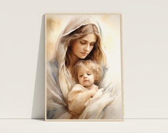 聖母マリアと幼子イエスの印刷可能なアート - モダンとファームハウス