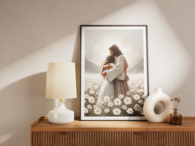 Blossoms of Love, Jesus Hugging Woman Art, Jesus and Woman Wall Art ...