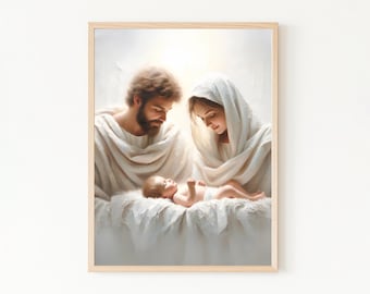 Nativity Scene Print, Christmas Nativity Wall Art, Holy Family Painting, Birth of Jesus Poster, Christian Artwork, Catholic Decor, LDS Gifts