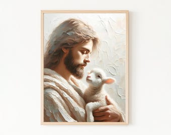Beloved and Borne, Lost Sheep Christian Wall Art, Jesus Lamb Digital Print, Leaves the 99 Painting, Good Shepherd Printable, Christ Artwork