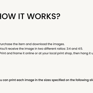 Puede incluir: C&oacute;mo descargar e imprimir ilustraciones digitales. Instrucciones para comprar e imprimir ilustraciones digitales en dos relaciones de aspecto diferentes: 3:4 y 4:5. Puedes imprimir cada imagen en los tama&ntilde;os especificados en la siguiente diapositiva.