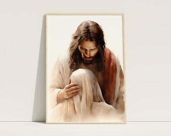 Jesus Christ Print, Jesus Painting, Christian Art, Jesus Wall Art, Jesus Printable, Jesus Watercolor Art, LDS Art, Christian Home Decor