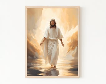 Step into Faith, Jesus Christ Walking on Water Canvas, Modern Christian Art, Bible Sketches, Jesus Painting, Christ Artwork, Digital LDS Art