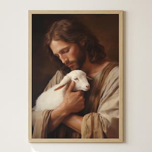 Jesus Holding Lamb Print, Christ Saves Lamb, Jesus And Lamb Art, Jesus Painting, Jesus Christ Portrait, Jesus Printable Digital, Christian