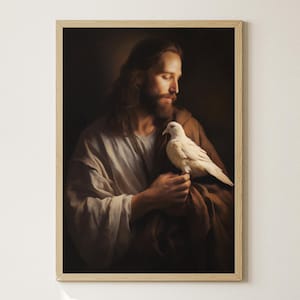 Prince of Peace, Holy Spirit Dove, Christian Wall Art, Peace in Christ, Jesus Portrait Poster, Bible Artwork, LDS Print, Catholic Painting
